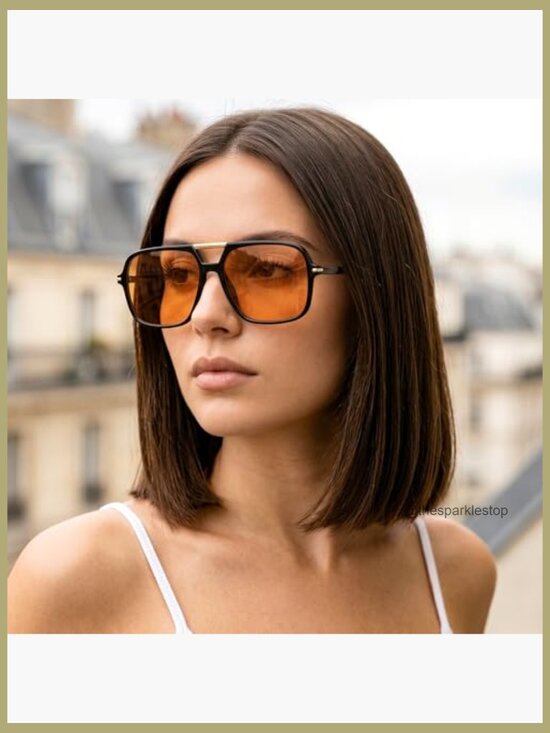 Retro Square Oversized Aviator Sunglasses UV400 for Women Men main image 5